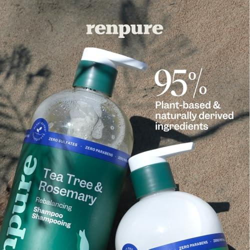 RENPURE Renpure Tea Tree & Rosemary Shampoo & Conditioner Set, Plant Based - Refreshes & Rebalances Hair and Scalp - For Oily/Normal Hair - Tea Tree Leaf Oil, Rosemary Leaf Extract - 24 Fl Oz each, 2 Pack