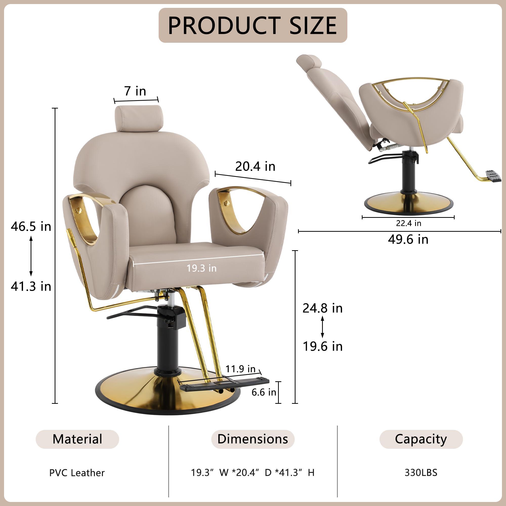 YOCONYO YOCONYO Barber Chair, Reclining Hair Salon Chair, 360 Degrees Swivel Styling Chair, Height Adjustable Hydraulic Shampoo Chair, Spa Equipment (Gray)