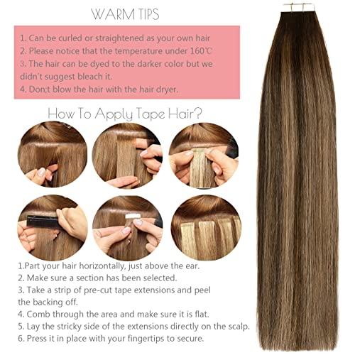 Loxxy Loxxy Balayage Tape Hair Extensions Human Hair 18Inch Invisible PU Tape in Hair Mixed Chestnut Brown Double Sided Brown Tape in Hair Extensions Human Hair Glue on Silky Soft Hair R2-2/6 20pcs 50g
