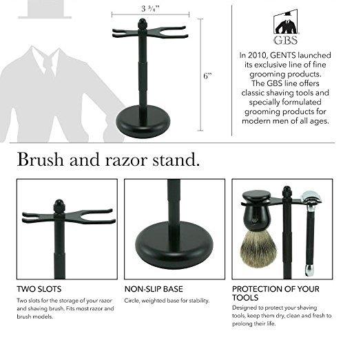 G.B.S G.B.S Men's Grooming Set - Double Edge Safety Razor Rubber Coated Butterfly Non-Slip Long Razor, All-Natural Soap, Synthetic Brush Stand, Ceramic Mug, Includes 15 DE Blades