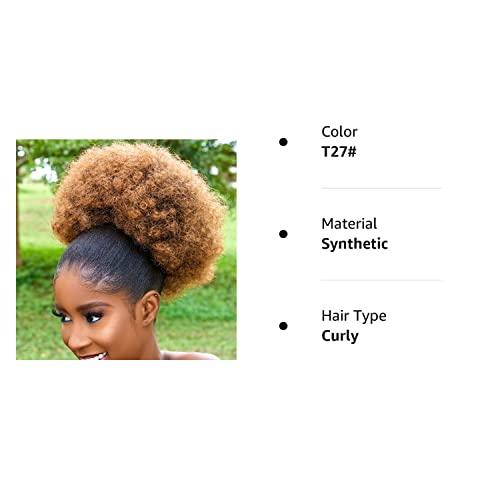 Melanair Melanair Afro Synthetic Puff Drawstring Ponytail Short Kinky Curly Hair Ponytail Hair Extensions with 2 Clips (T27#)