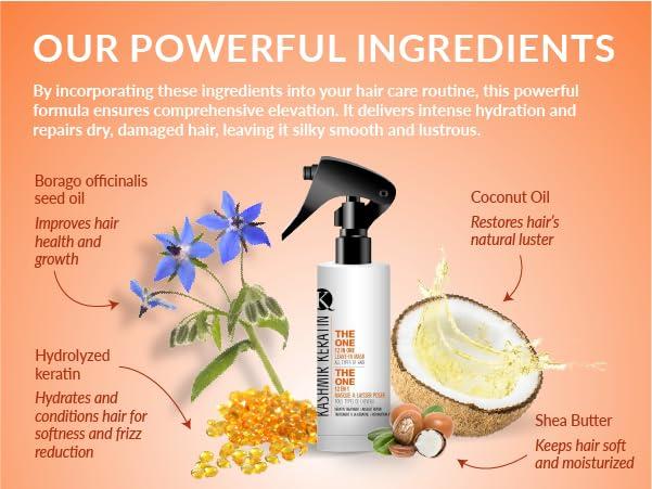 Belle of Hope kashmir keratin THE ONE Leave In Conditioner 12 in 1 Hair Treatment, for Damaged Hair Repair | Volumize & Condition | Sulfate-Free Spray Conditioner | For all types of Hair 3.38 Fl.Oz.