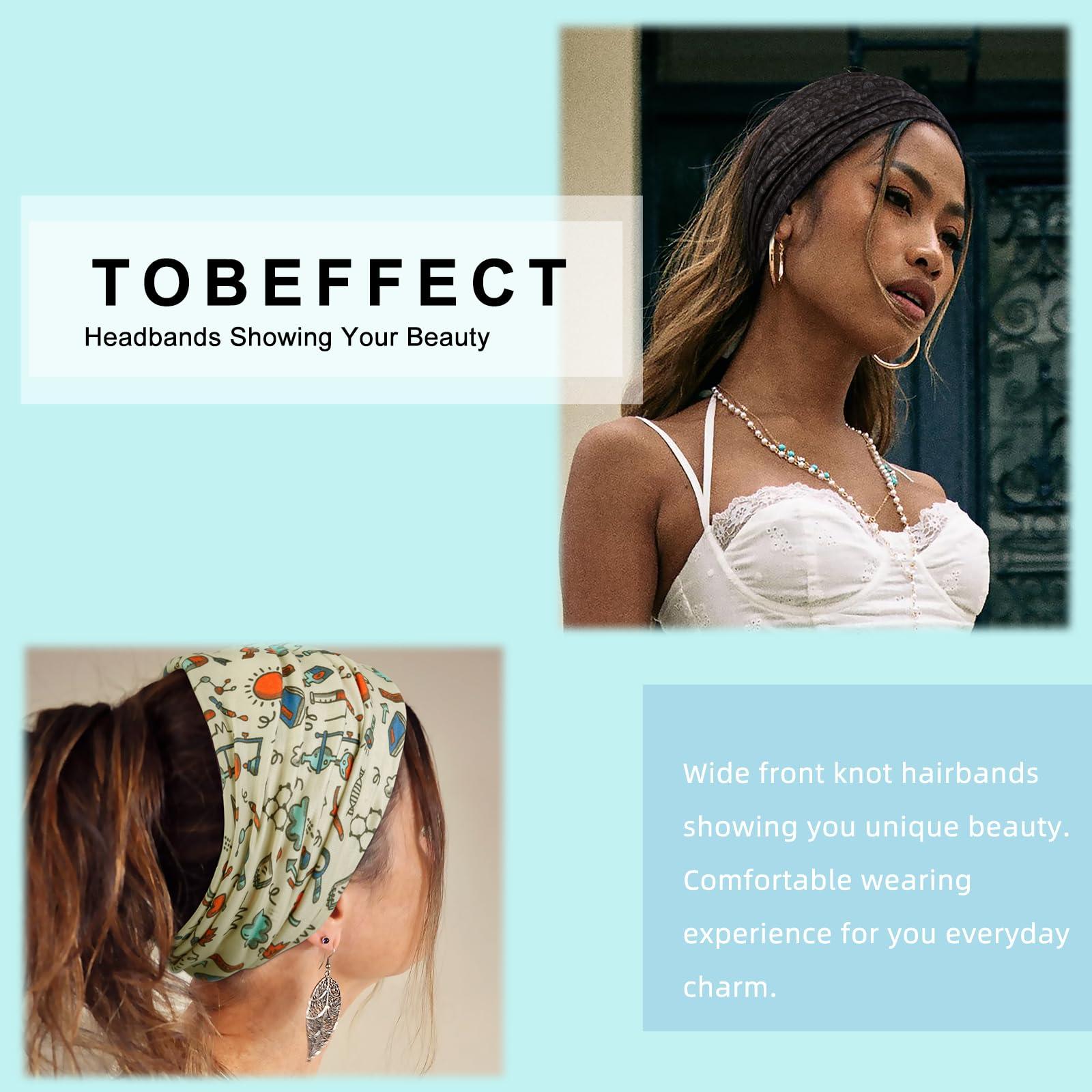 Tobeffect Tobeffect Extra Wide Turban Headbands for Women, 7\'\' Large Wide Headband for Nursing Cute Printed Nurse Head Bands Twisted Knotted Hairbands Non Slip Cloth Headbands for Women Hair Accessories 6 Pack
