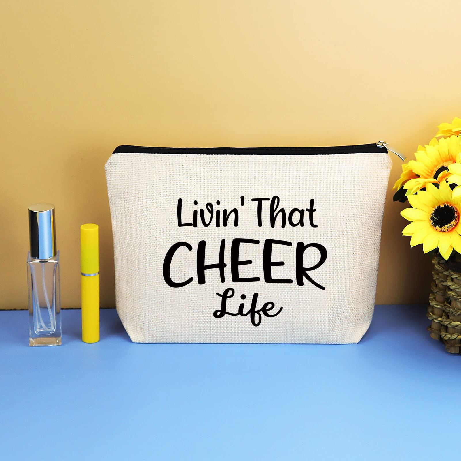 Mikela Cheerleading Gift Cheer Makeup Bag for Girls Women Cheerleader Gift Cheer Life Cosmetic Bags Cheer Team Gift Cheer Mom Gift Travel Make Up Bag Christmas Mother's Day Birthday Gift Cosmetic Pouch