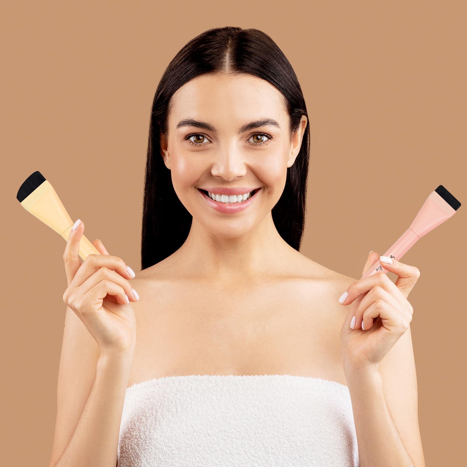 START MAKERS START MAKERS 2Pcs Ultra Thin Foundation Brushes, Flat Top & Angled Head Liquid Cream Foundation Makeup Brush Face Mask Brushes Tools, Pink & Yellow
