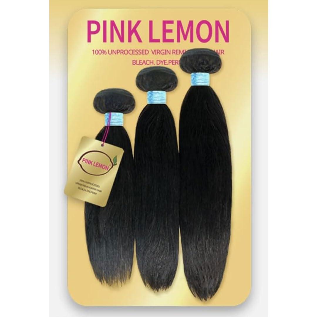 PINK LEMON Pink Lemon Virgin Human Hair Weave 3 Bundles Straight (NATURAL, 14\"16\"18\")