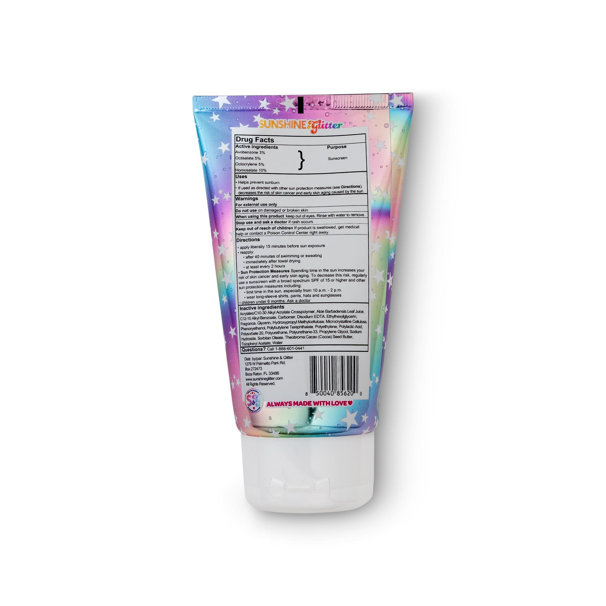 Sunshine & Glitter Seastar Sparkle - Cosmic Marshmallow Scented Glitter Sunscreen Lotion - SPF 50 - Biodegradable Sunscreen, Kids, Water Resistant, Glitter lotion, Cruelty Free, Kids Lotion, Made in USA, 3.4oz