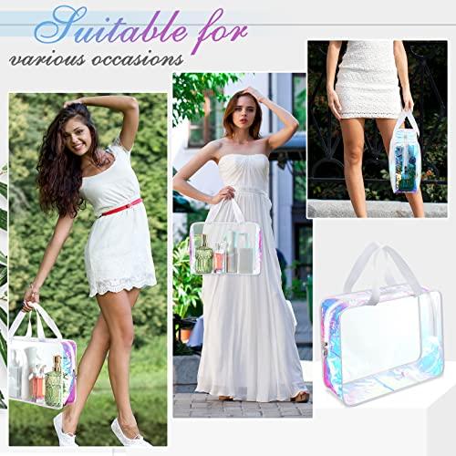Sweetude Sweetude 10 Pcs Large Clear Toiletry Bag Large Capacity Travel Makeup Bag PVC Clear Plastic Tote Bag Iridescent Cosmetic Bag Cosmetic Clothes Organizer Bag for Women Men
