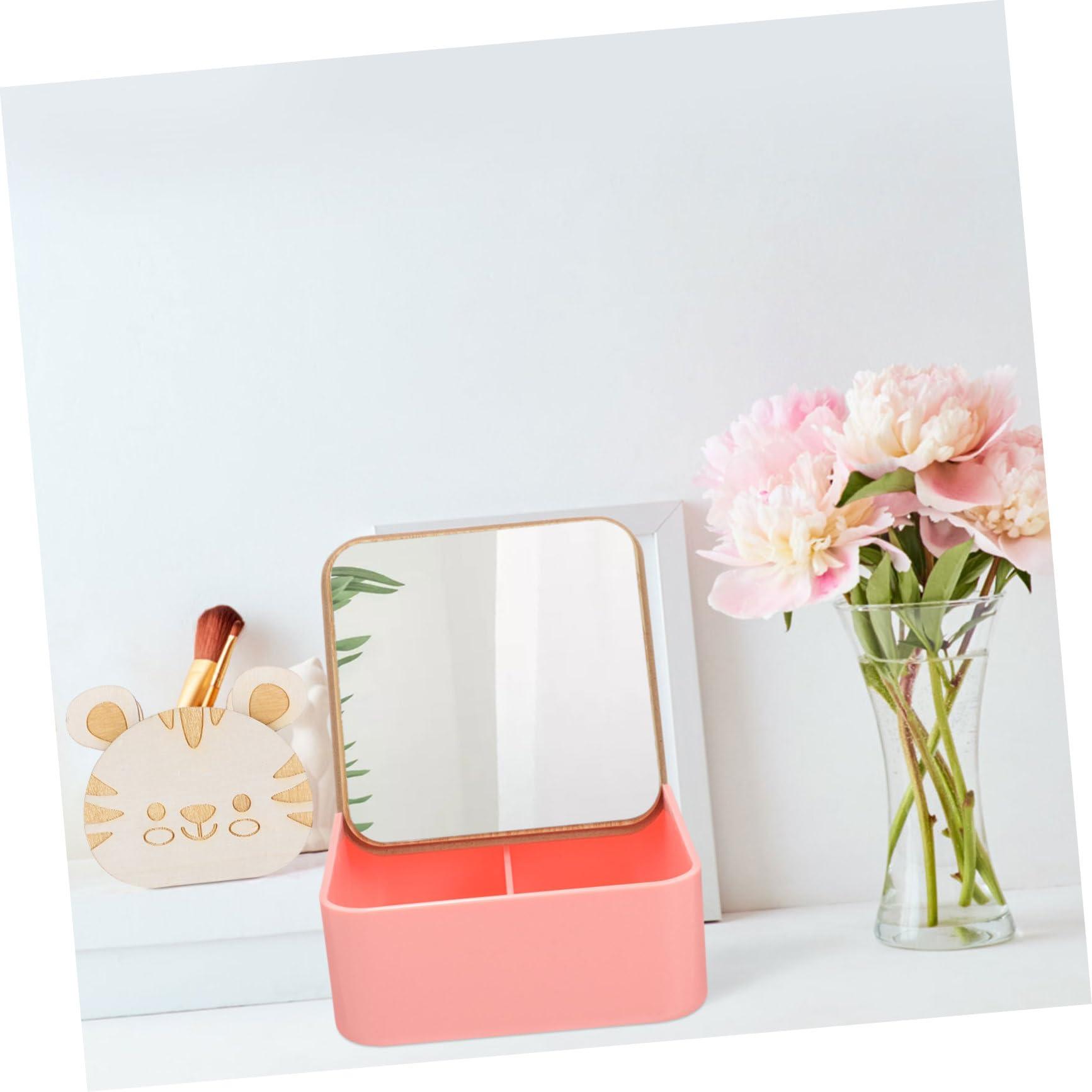 HAPINARY HAPINARY Bamboo Makeup Mirror Storage Box Clamshell Design for Student Ladies Reflection Random Color