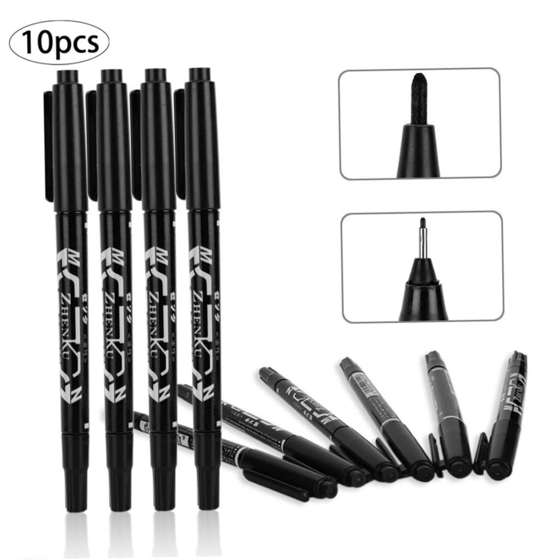 AEIOFU 10Packs Professional Body Art Pens Temporary Tattoo Marker Skin Marker Positioning Pen Permanent Makeup Body Art Beauty Tool(Black) Semi Permanent Tattoos Temporary Tattoo Pen