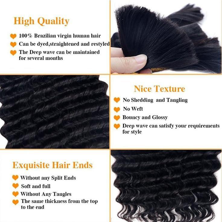 IMANI HAIR Deep Wave Human Hair Bundle Brazilian Virgin Hair 18 inch Deep Wave 1 Bundle 100% Unprocessed Natural Black Color deep wave Human Hair for Braiding (1B, Bulk 1B 200g)