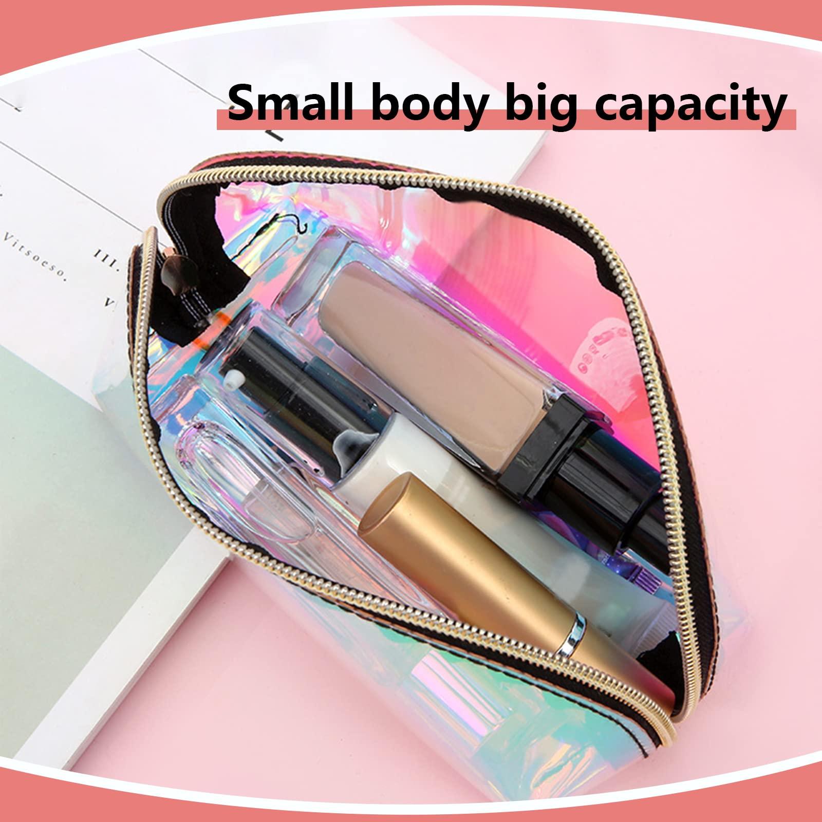 ANROLA ANROLA Holographic Makeup Bag Iridescent Cosmetic Pouch Clear Waterproof Portable Travel Cosmetic Pouch TPU Zippered Toiletry Organizer bag for Women (Medium)