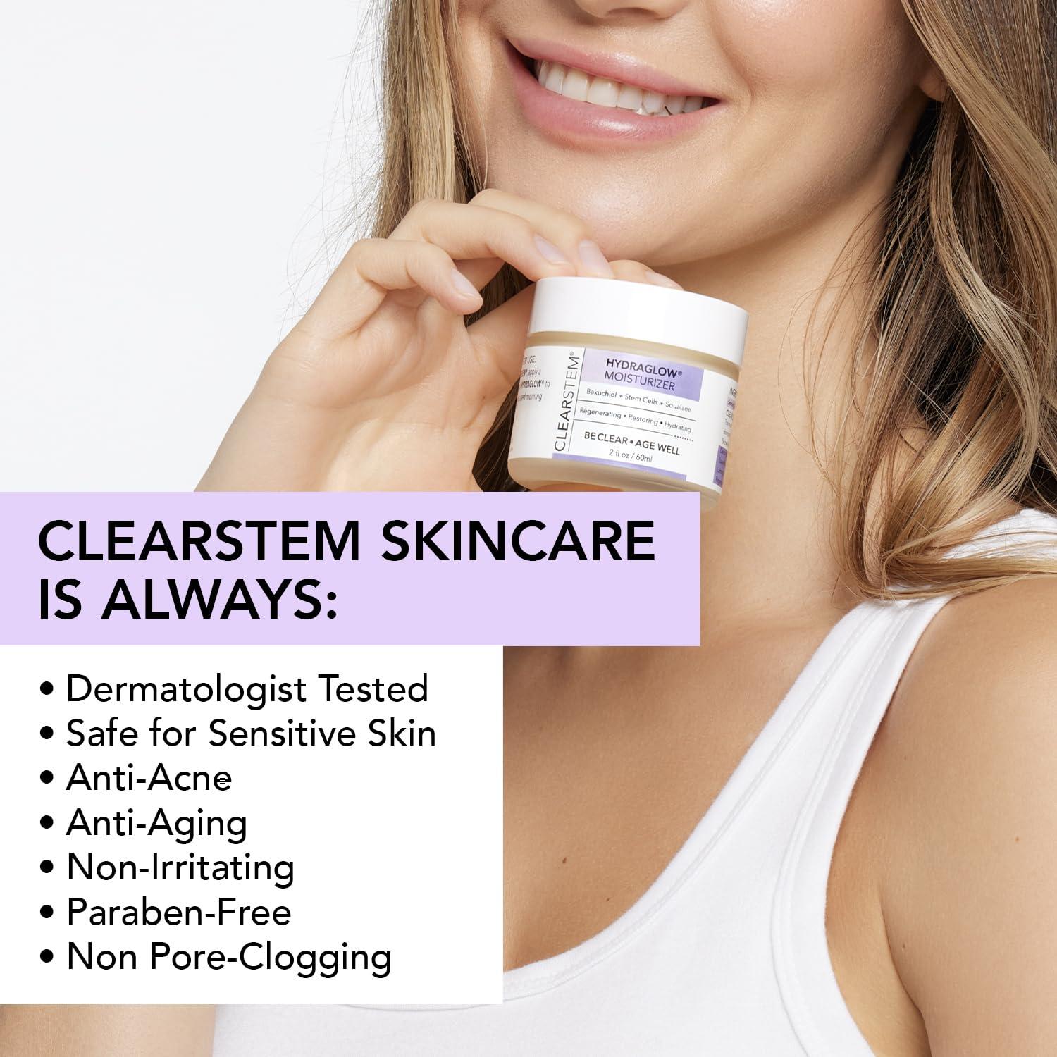 CLEARSTEM CLEARSTEM - HYDRAGLOW Stem Cell Moisturizer - Bakuchiol + Squalene - Youthful Skin Face Moisturizer - All Skin Types - Facial Skin Care Products - Vegan, Gluten Free, Cruelty Free - 2 fl oz / 60ml