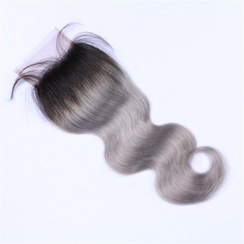 Tony beauty hair Tony Beauty Hair Silver Grey Ombre Brazilian Human Hair Wefts With Closure Body Wave Dark Roots 1B/Grey Ombre 4x4 Lace Closure With 3 Bundles 4Pcs Lot (24 24 24 with 20)