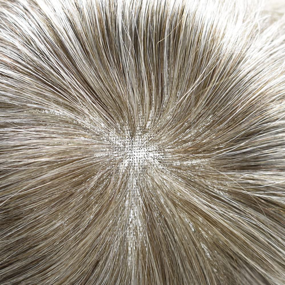 Generic Toupee for Men Hairpiece Human Hair Replacement Systems French Lace Front Mens Toupee Bleached Knots Natural Hairline Swiss lace Hair Systems for Men Grey Black Brown Blone Male Wig Unit(8X10\"-100% density#640 Light Brown with 40% Gray )