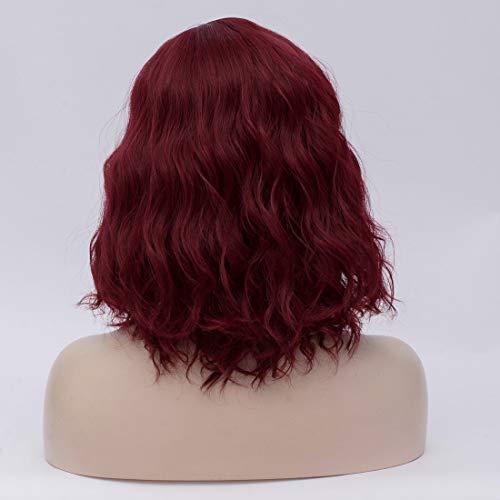 Cying Lin Cying Lin Short Bob Wavy Curly Wig Wine Red Wig For Women Cosplay Halloween Wigs Heat Resistant Bob Party Wig Include Wig Cap (Wine Red)