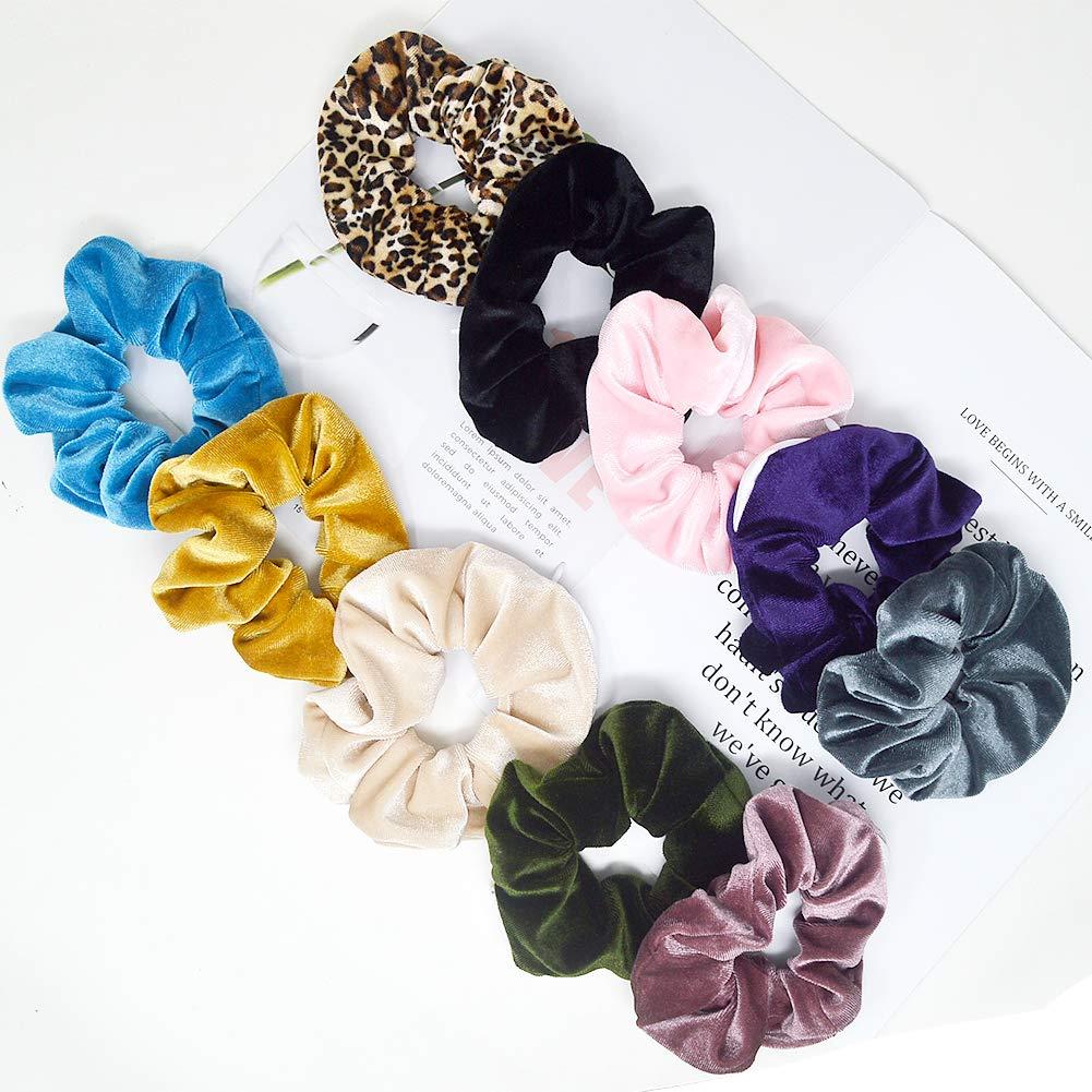 Fifwumang Premium Velvet Scrunchie with Zipper Pocket - 10 Pcs Scrunchy Hidden Hair Scrunchie Ponytail Holder Elastic Bands Gift for Friend (10PACK) Multicolor