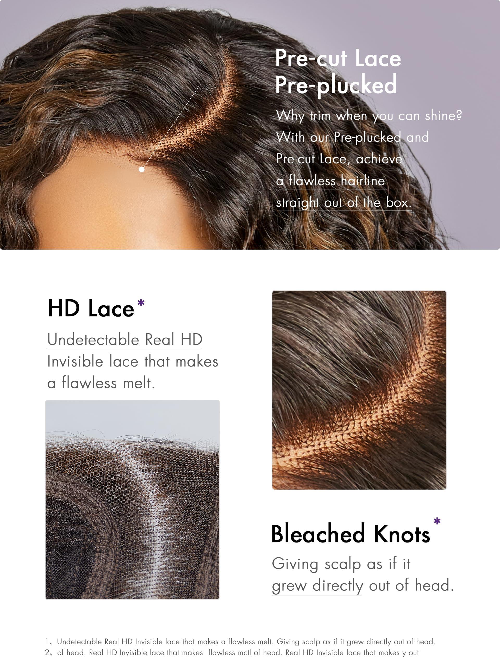 LUVME HAIR LUVME HAIR 12\" Curly Glueless Wigs Human Hair Pre Plucked Pre Cut, Undetectable HD Lace Curly Bob Wig Human Hair Short Black Wig with Blonde Highlights Ready to Go Wig 180 Density