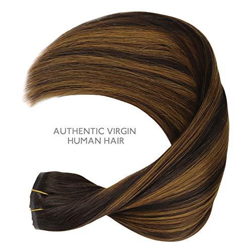 Wennalife WENNALIFE Seamless Clip In Hair Extensions, 18 Inch 130g 7pcs Balayage Dark Brown to Chestnut Brown Hair Extensions Clip in Human Hair Invisible PU Skin Weft Natural Remy Human Hair Extensions