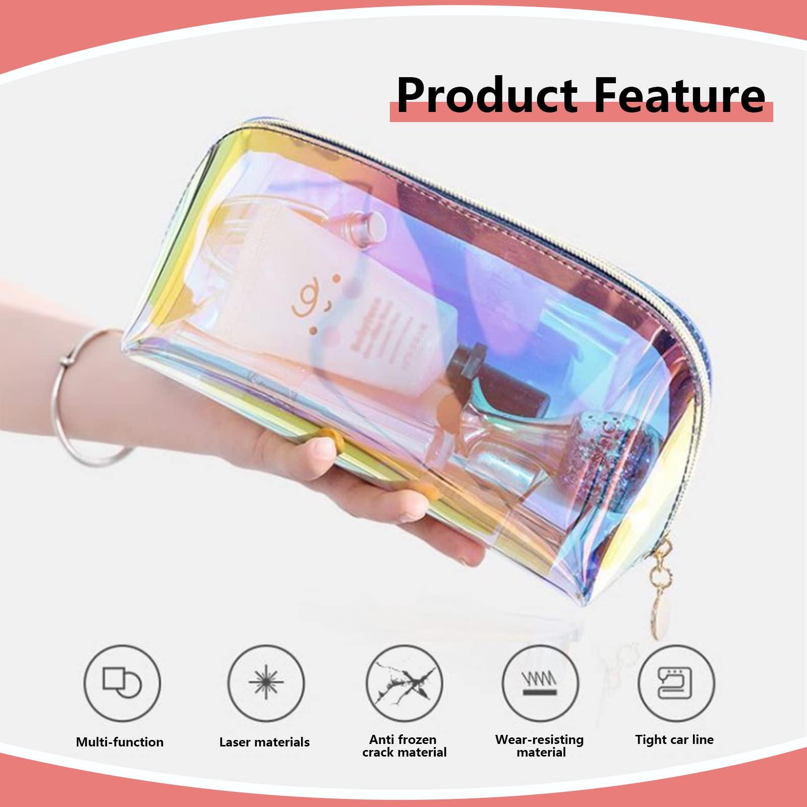 ANROLA ANROLA Holographic Makeup Bag Iridescent Cosmetic Pouch Clear Waterproof Portable Travel Cosmetic Pouch TPU Zippered Toiletry Organizer bag for Women (Medium)