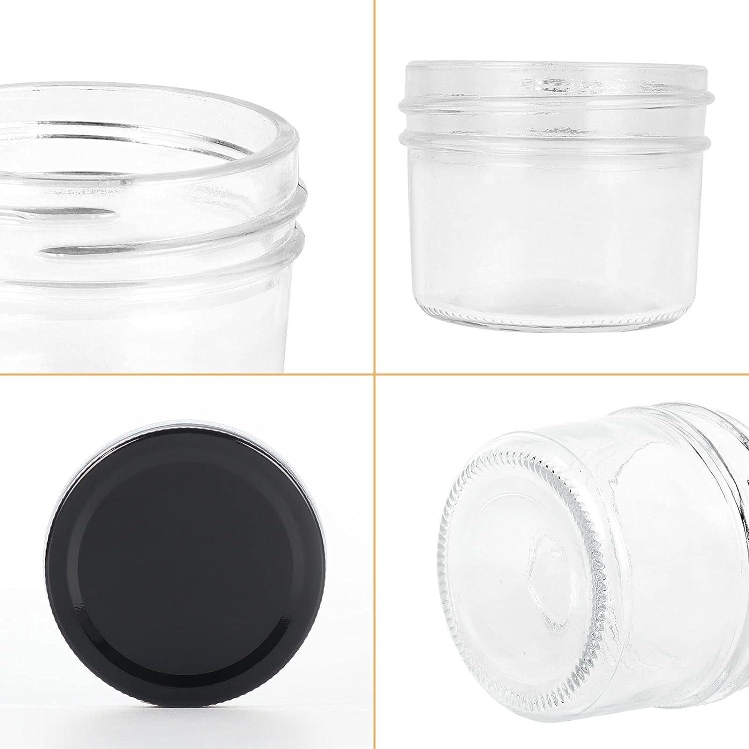 Liberty Leather 3 OZ Mini Round Clear Glass Jars with Black Lids, Perfect for Storing Lotions, Powders, Ointments, and Travel Toiletries, Ideal for Slime Containers (Pack of 24)