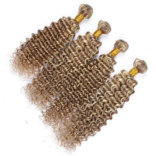 Tony beauty hair Tony Beauty Piano Mix Color Virgin Brazilian Deep Wave Human Hair Weave 3/4 Bundles Lot #8/613 Light Brown Mixed with Blonde Piano Color Human Hair Weft Extensions 10-30" (26 28 30 30)
