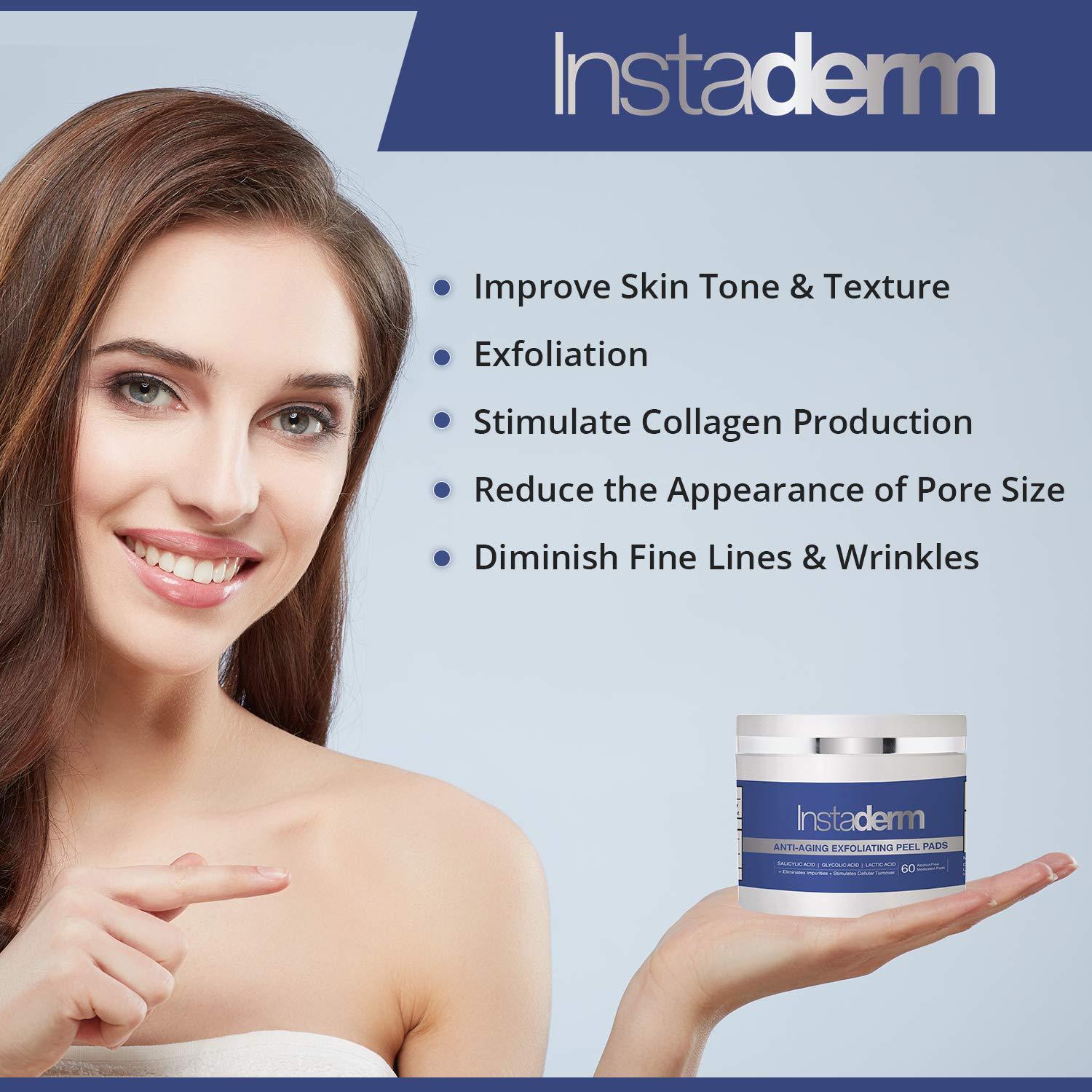 Instaderm Anti-Aging Exfoliating Peel Pads Smooths Fine Lines, Wrinkles, Dark Spots & Skin Roughness to Enhance the Skins Texture & Tone for Radiant Glow.