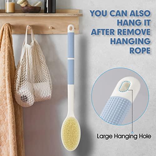 Backski Backski Back Scrubber Anti Slip for Shower,Shower Brush Long Handle with Stiff and Soft Bristles,Body Exfoliator for Bath or Dry Brush(Blue)