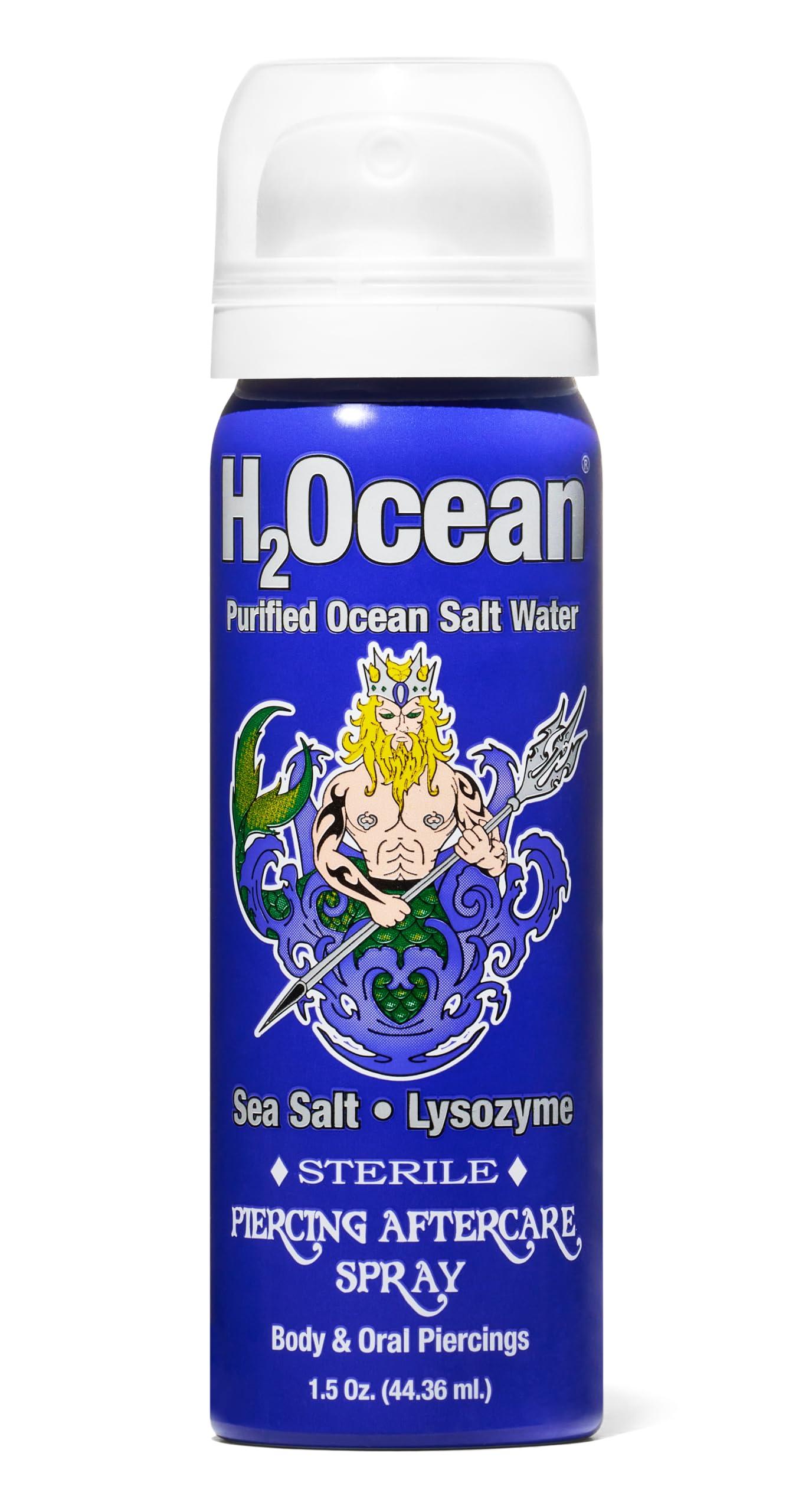 H2Ocean H2Ocean Piercing Aftercare Spray, Sea Salt Keloid & Bump Treatment, Wound Care Spray Organic Wound Wash For Ear, Nose, Naval, Oral Body Piercings 1.5oz