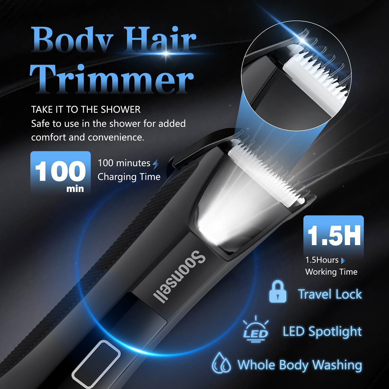 Soonsell Soonsell 4 IN1 Men\'s Grooming Kit,Beard Trimmer for Men,Manscape Groin & Body Hair Trimmer,Nose Hair Trimmer for Men,Electric Razor,Hair Clippers for Men,LED Display,Waterproof Wet/Dry Clippers