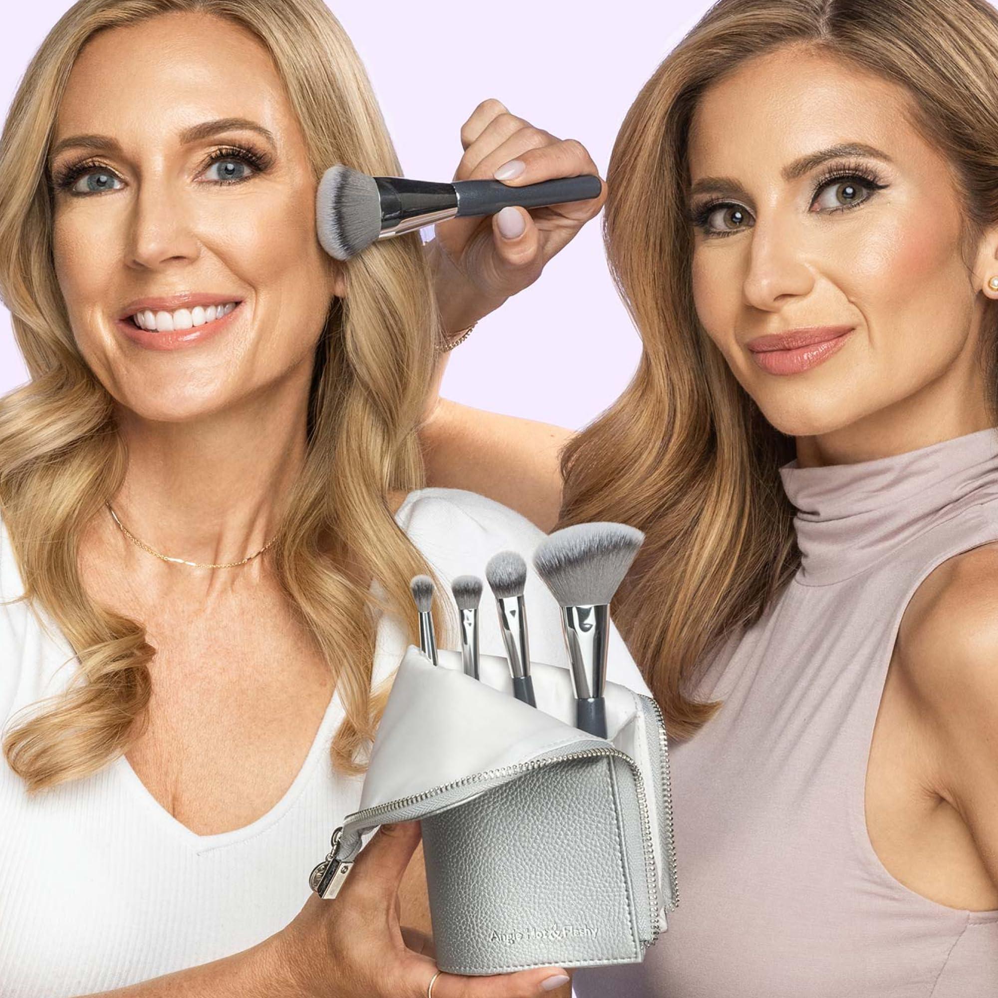 BK BEAUTY BK BEAUTY BRUSHES - ANGIE HOT & FLASHY Travel Brush Set with Pouch - Foundation Makeup Brushes - Brush for Liquid or Cream Foundations - Under-Eye Concealer | Bronzer, Blush & Highlighter Makeup Brush