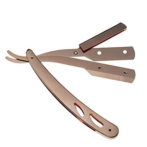 Sicastar Stainless Steel Straight Edge Barber Shaving Razor Sicastar® Folding Straight Razor Single Edge Replaceable Blades fit for All of Double Edge Razor Blades (Rose Gold)