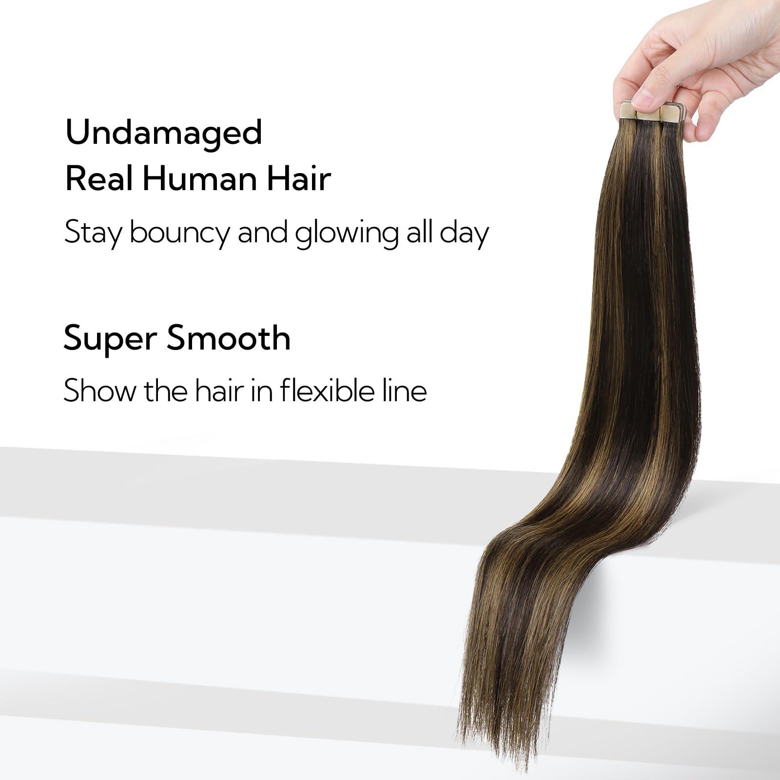 hotbanana HOTBANANA Tape in Hair Extensions, 12 Inch 20pcs 40g Dark Brown mixed Chesnut Brown Tape in Hair Extensions Human Hair Tape Hair Extensions Straight Remy Human Hair Tape in Extensions