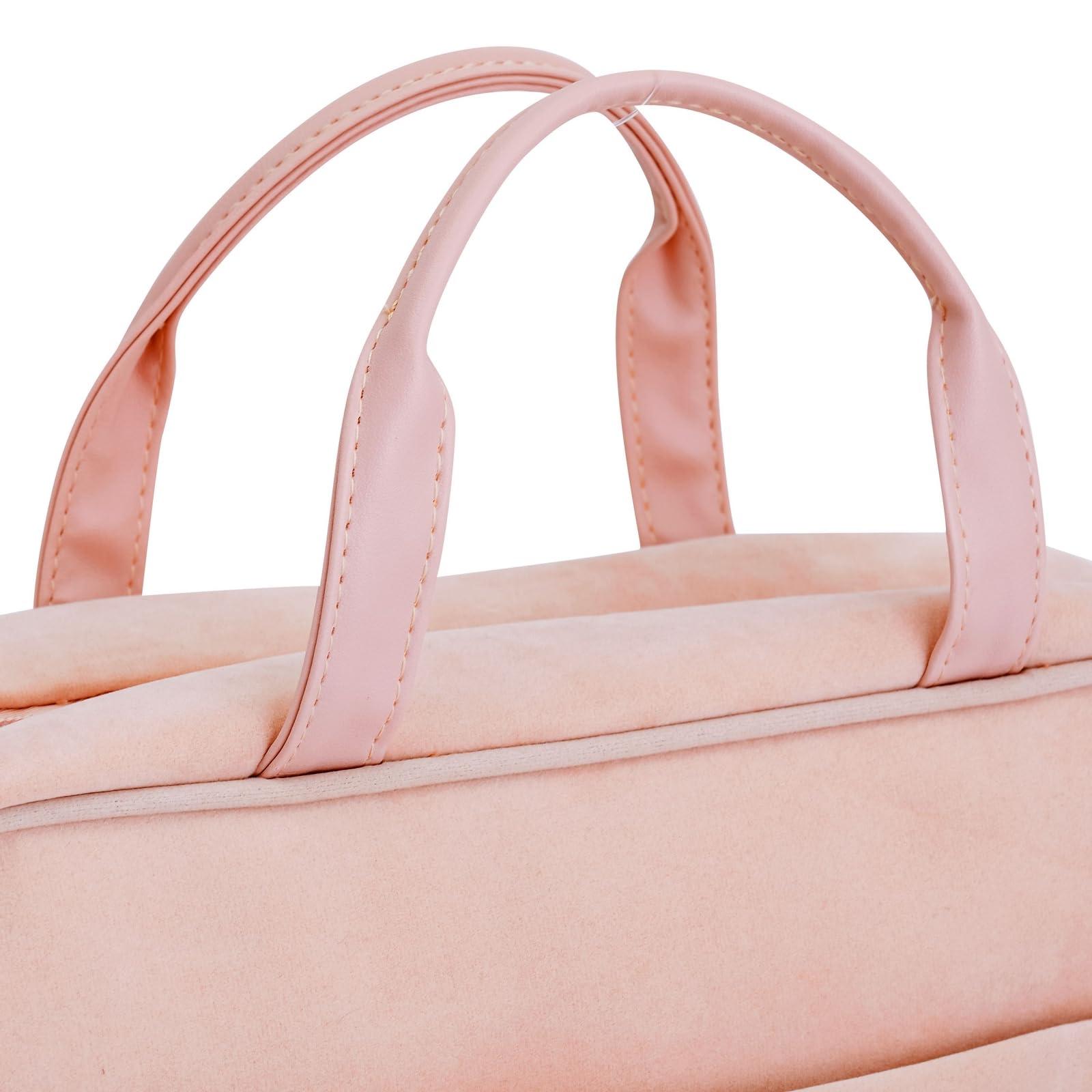 Glamlily Glamlily Large Roll Up Hanging Toiletry Bag For Women, Pastel Pink Makeup Travel Organizer with S Hook for Cosmetics, Hair Accessories, Razors (13x4.5x9.75 In)