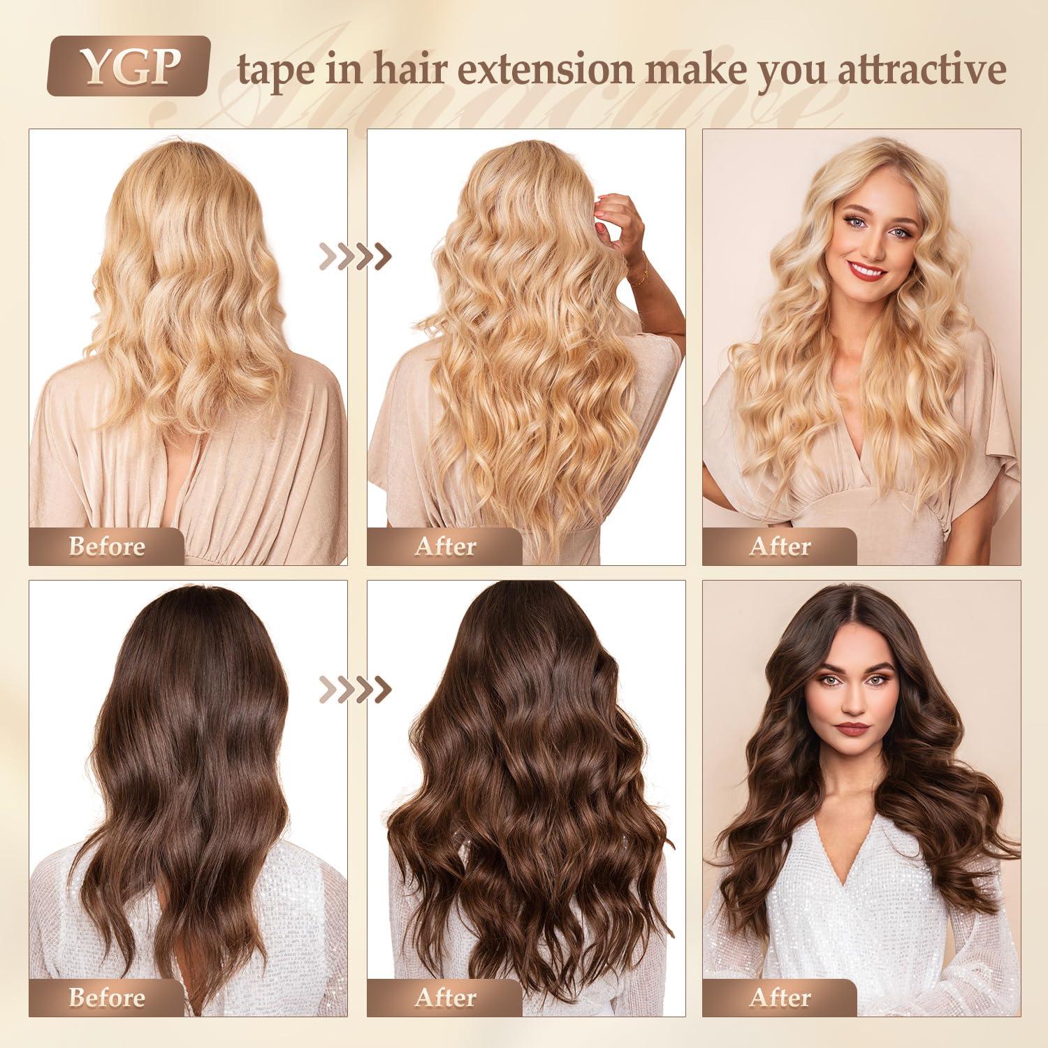 YGP YGP Brown Tape in Hair Extensions Human Hair 22 Inch 50g 20 pcs Dark Brown Tape in Extensions Seamless Skin Weft Invisible Tape Hair Extensions