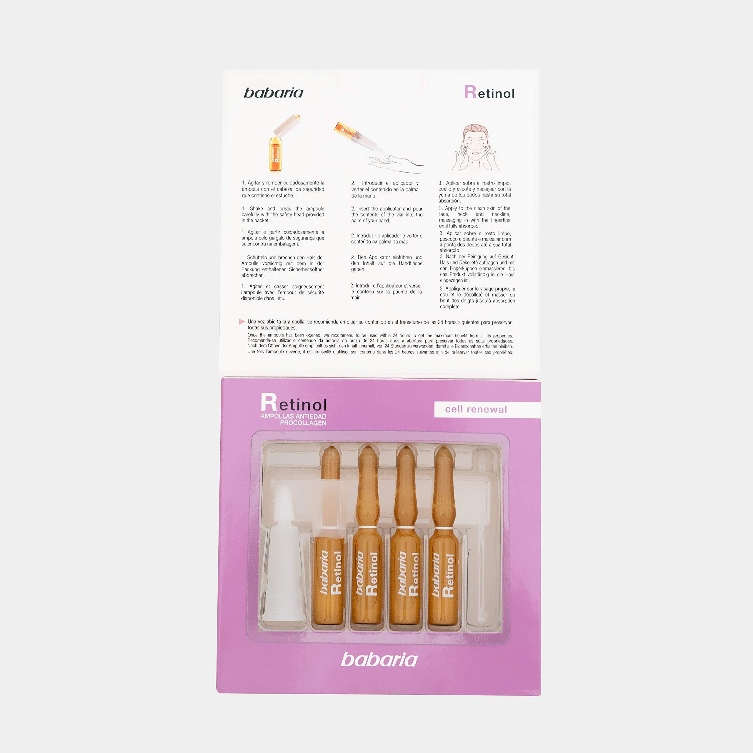 Babaria Babaria - Retinol Ampollas Antiedad Procollagen, Piel Renovada, Firme y Elstica, con Vitamin A Premium, Apto para Todo Tipo de Pieles, Incluso Sensibles - 5 Uds de 2 ml