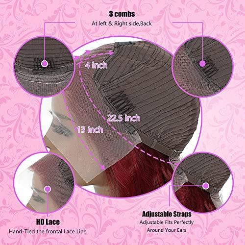 SFD 99J Burgundy Lace Front Wigs Human Hair Bob Wig 13x4 HD Lace Frontal Short Bob Human Hair Wigs for Black Women Human Hair Pre Plucked Natural Hairline Wine Red 8 inch