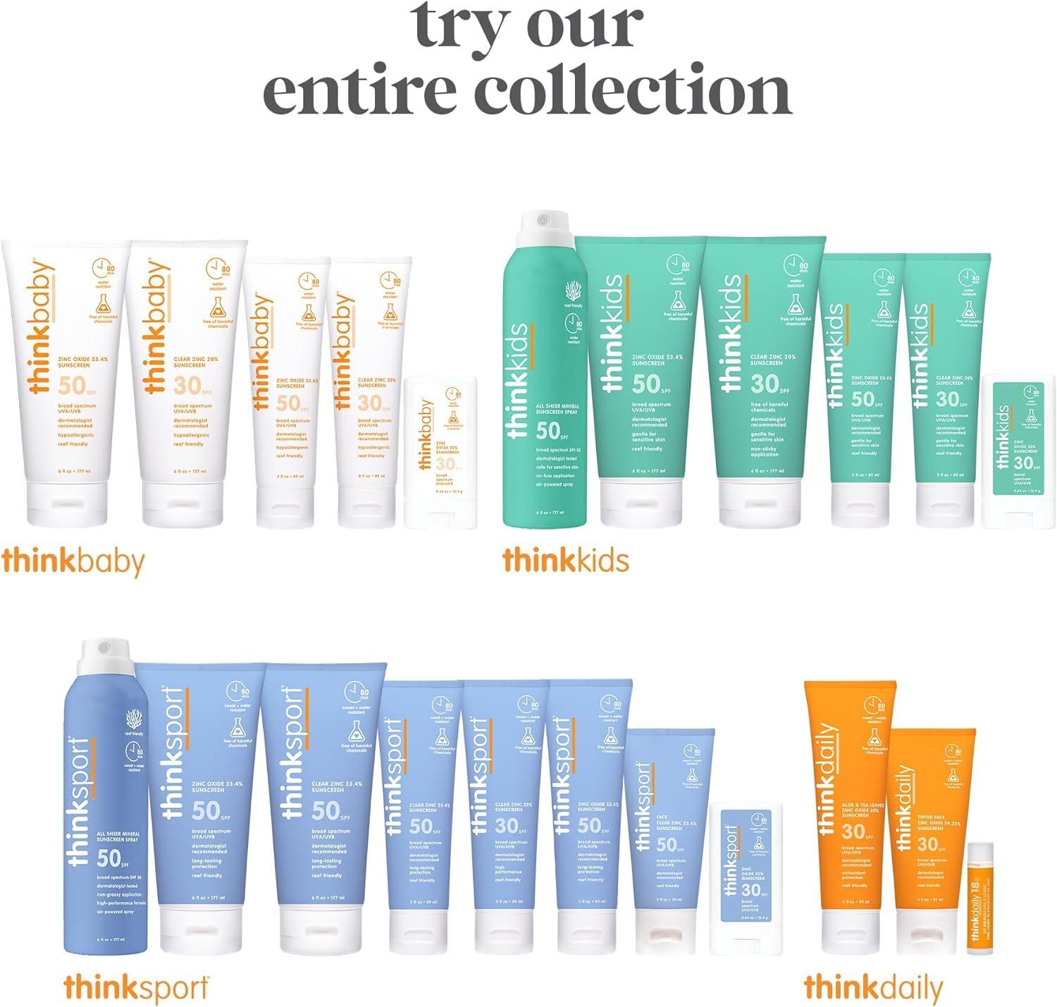 THINK Thinkdaily Tinted Sunscreen for Face, SPF 30, 24.25% Zinc Oxide, 2 Oz, Safe, Natural, Water Resistant Reef Safe Sunscreen, All Skin Tones, Vegan Broad Spectrum UVA/UVB Sun Screen for Sun Protection