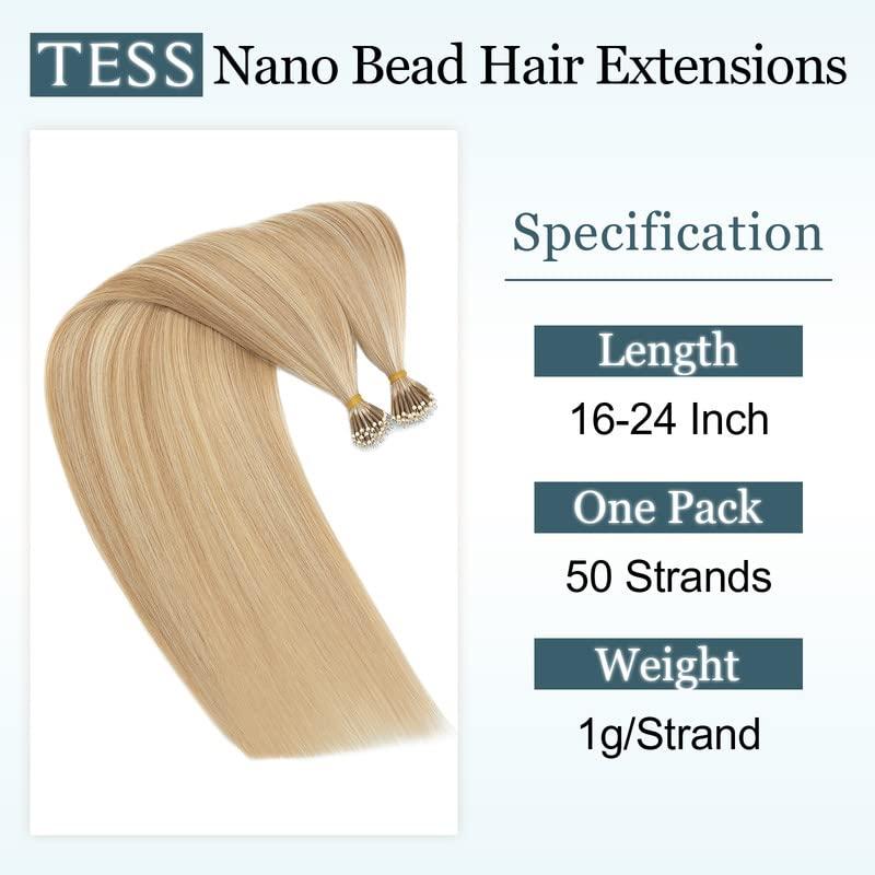 TESS Nano Ring Hair Extensions Human Hair,TESS Nano Tip Hair Extensions Human Hair,Pre-Bonded Nano Bead Extensions Human Hair,Nano Bead Hair Extension #18P613 Ash Blonde&Bleach Blonde 50g 50strands 18 Inch