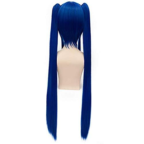 PLUSKER PLUSKER 100cm/39inch Long Anime Dark Blue Straight Bangs Wig with Two Detachable Ponytails for Women Fairy Tail Wendy Marvell Cosplay Party Synthetic Hair Wigs