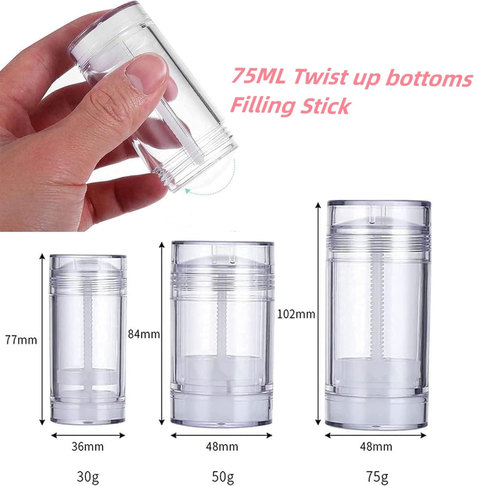 Minsily Sxminer 10 Pack 75ml Clear Round Empty Deodorant Containers 2.5 Oz Twist Up Filling Stick Tubes Plastic Deodorant Bottles Refillable Lip Balm Tube for DIY Make Own Deodorant Lipstick Crayon Chapstick