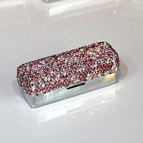 Bestbling Bestbling Lipstick Bling Rhinestone Crystal Lipstick Case Storage Organizer Box with Mirror for Women's Lipstick Holder-Cosmetic Storage Kit (Pink)