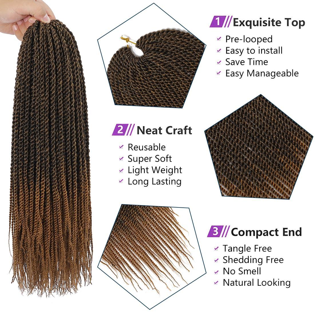 DDvation Crochet Braids Senegalese Twist Crochet Hair 7 Packs Pre Looped Micro Senegalese Twist Braiding Hair Ombre Crochet Braids for Women (24inch, T30)