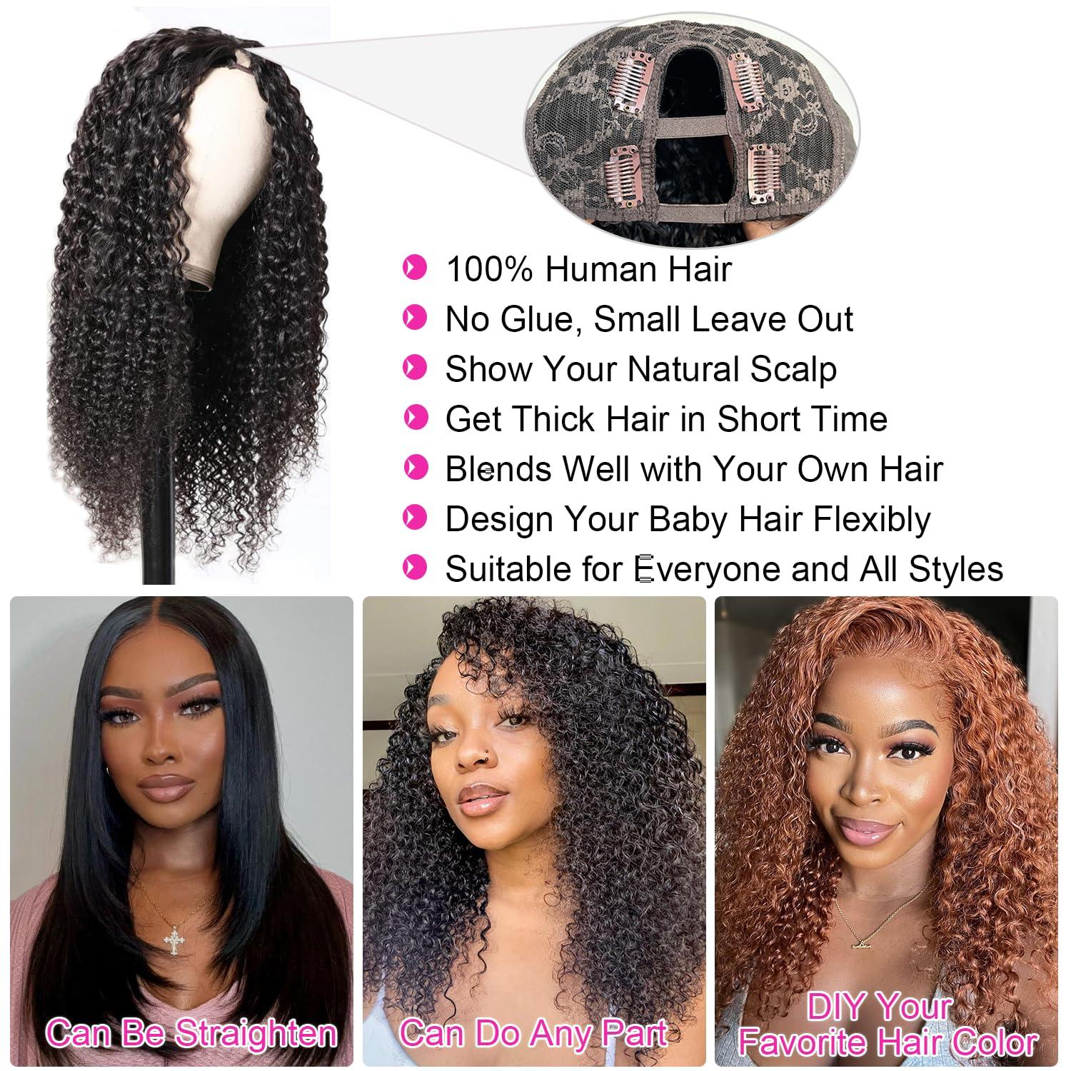 Yavida Yavida U Part Human Hair Wig Curly U Part Wig 100% Brazilian Virgin Human Hair Wig Glueless U Part Wigs for Black Women 180% Density U Part Curly Wig Human Hair 20 Inch Full Head Clip In Half Wig