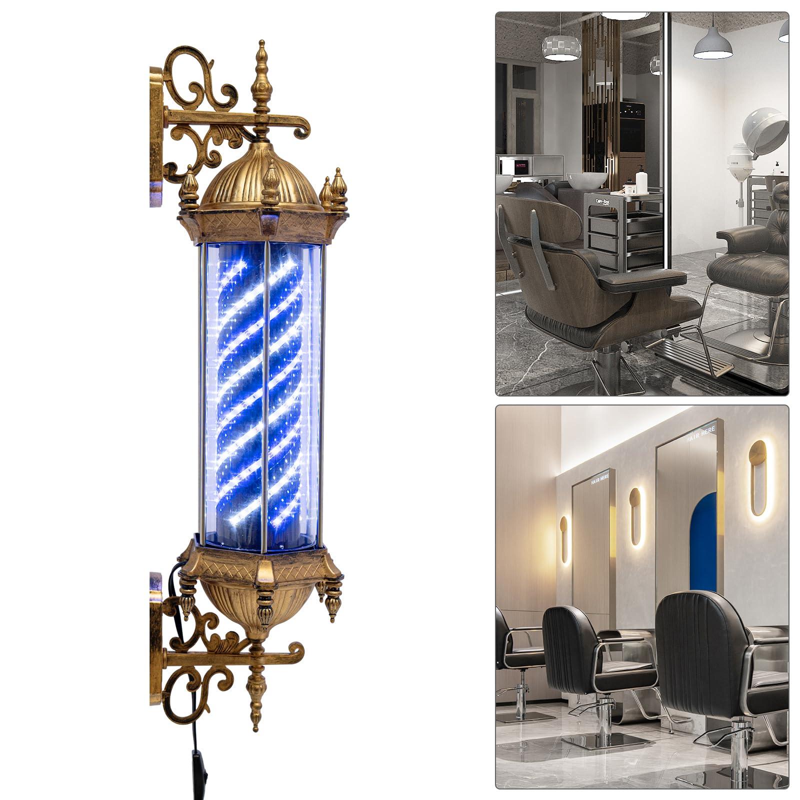 TFCFL TFCFL 110V Rotating Barber Light, Retro Style Barber Pole, Salon Shop Open Sign, Blue+White Stripes LED Light, Wall-Mounted 50 RPM