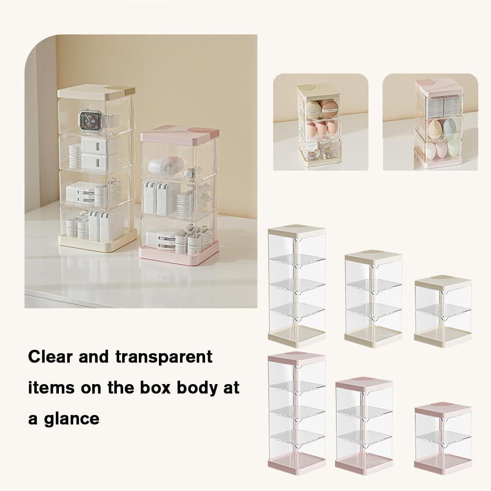 KWJNH KWJNH Cosmetic Storage Box Transparent Acrylic Swivel Shelf Desktop Skin Care Product Dresser Finishing,Rotating Powder Puff Storage Box Jewelry Organizer for Women