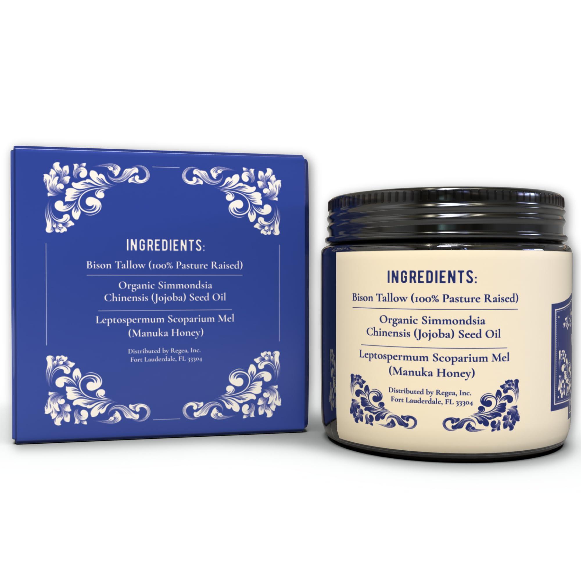 Grazly Grazly Unscented Manuka Honey & Bison Tallow Balm  100% Organic, Grass-Fed Face & Body Moisturizer for Dry Skin, Acne-Prone Skin & Wrinkles  Ancestral Formula with Coconut Oil, Raw Beeswax  3oz