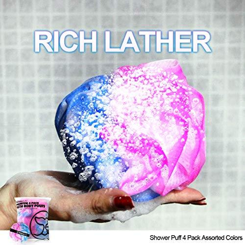 WhaleLife Loofah Sponge Bath Sponge for Women Men 4 Pack (Blue Pink Conbine)