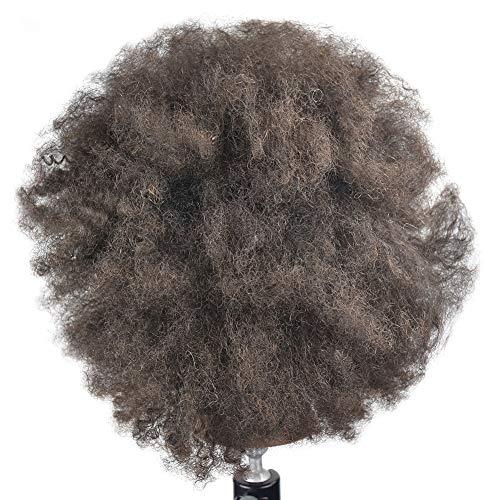 Ba Sha Mannequin Head African American with 100% Human Hair Cosmetology Afro Hair Manikin Head for Practice Styling Braiding with Free Clamp