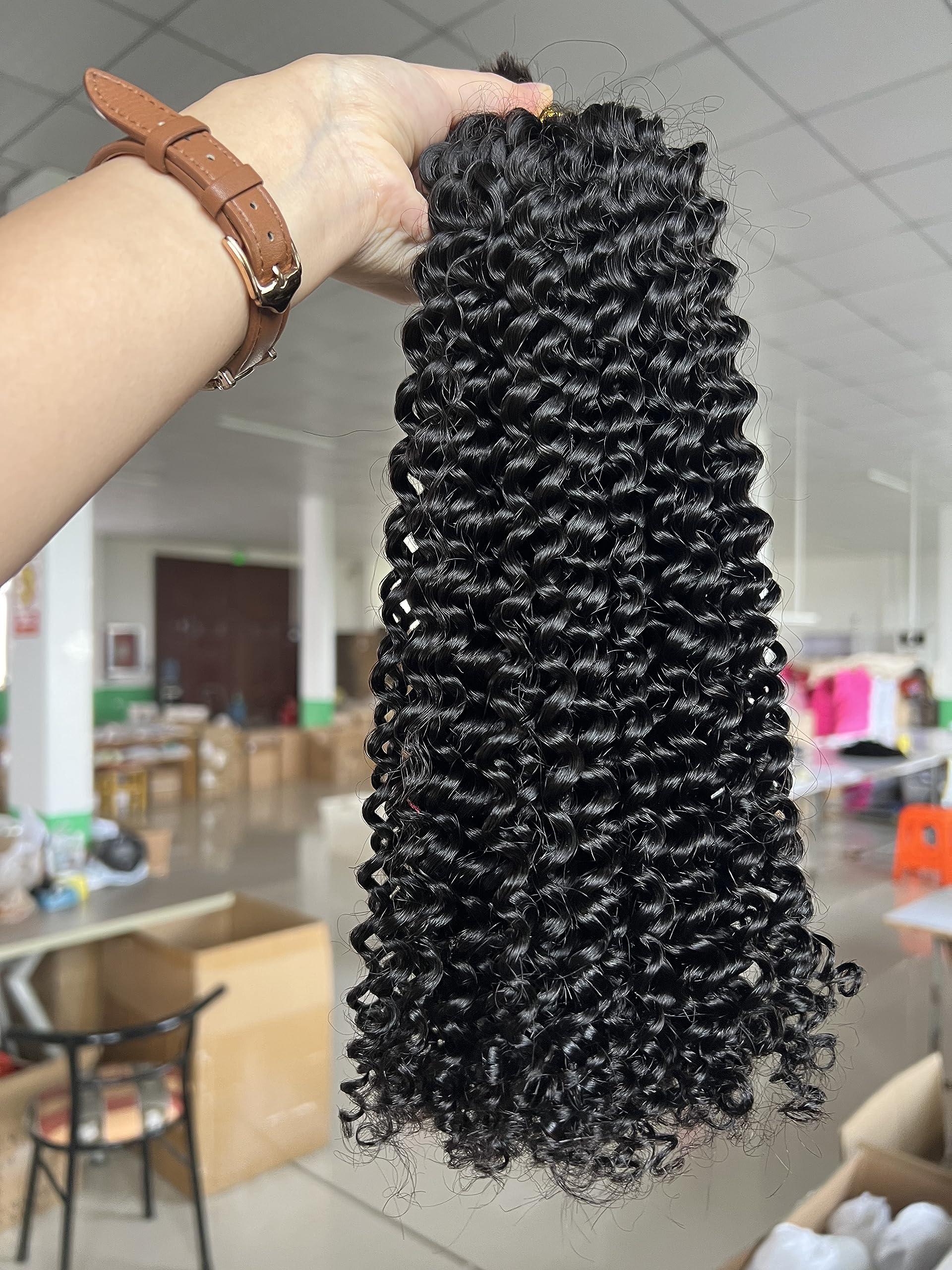 Limited Beauty Micro Bulk Human Hair for Braiding Deep Curly 14 Inch 200g (Pack of 2) Virgin Human Braiding Hair for Micro Braids Hair No Weft Human Hair Braids Extension Double Drown Full End Bulk Hair
